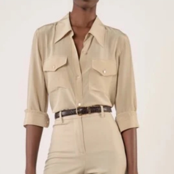 Nili Lotan Ninette Silk Button Down Shirt In Honey